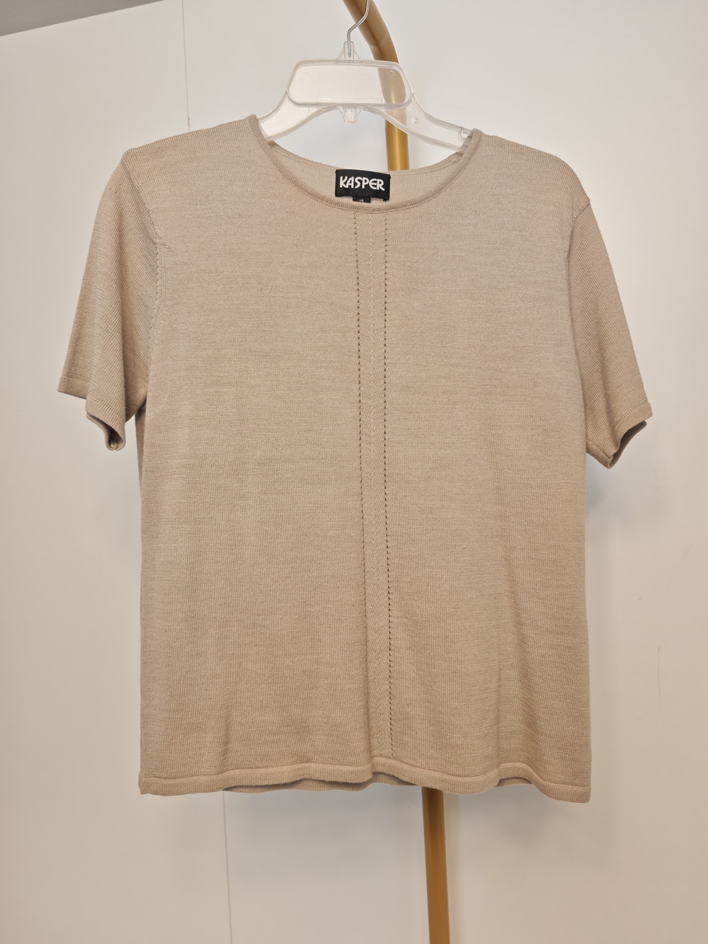 Vintage Kasper Short-Sleeve Crewneck Top in Taupe